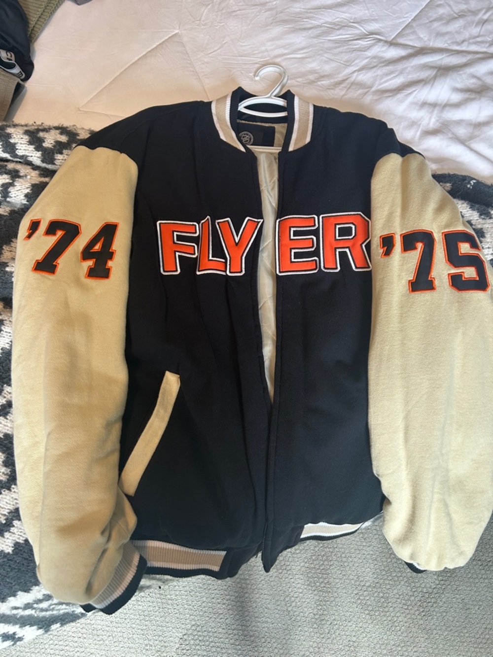 Vintage Style 'FLYERS' Varsity Jacket in Black & Cream
